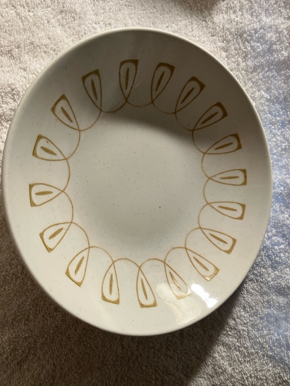 White Ceramic Serving Bowl with Gold Leaf Motif